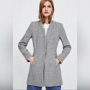 Zara Basic Herringbone Peacoat Blazer - Grey